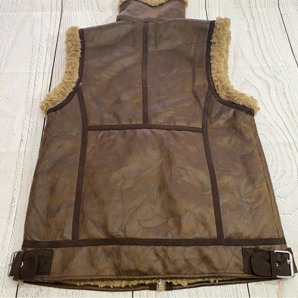 7 For All Mankind Brown Faux Leather Vest with Shearling Trim XS - Picture 10 of 14